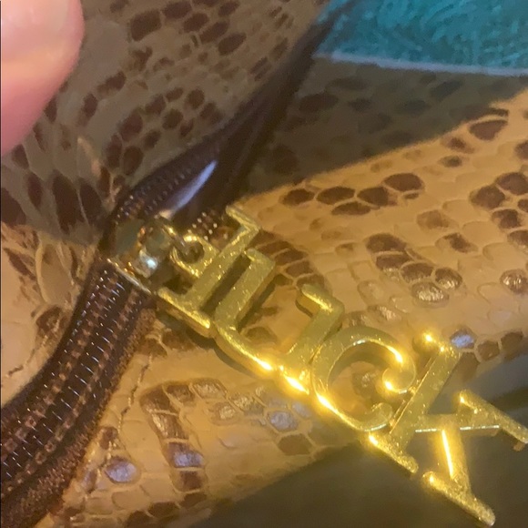 Charm and Luck rhinestone leather Leopard print bag green turquoise trim - Picture 8 of 8